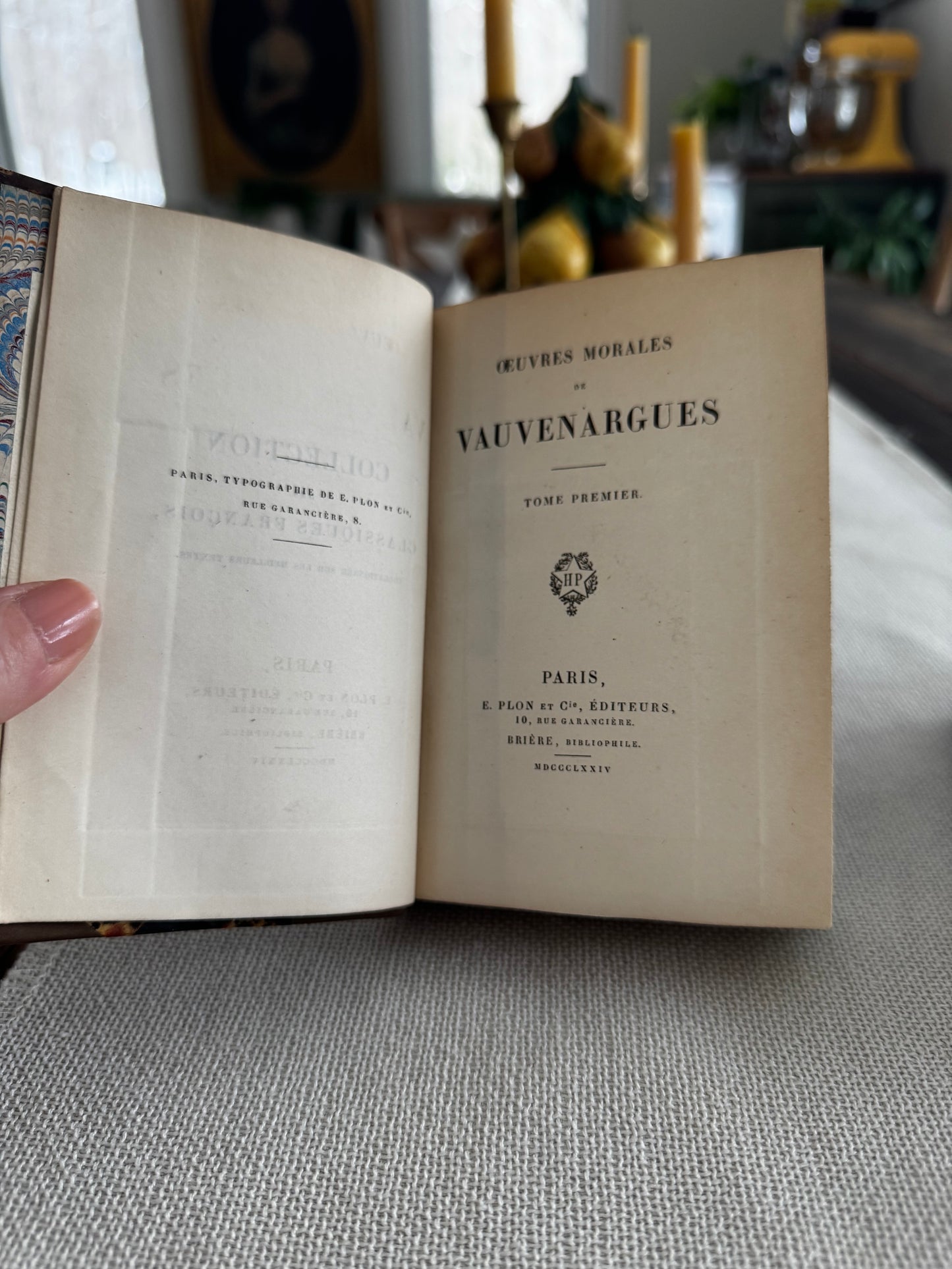 Oeuvres Morales De Vauvenargues (Moral Works of Vauvenargues) dated 1874 Leather & Marbled Binding Book Set