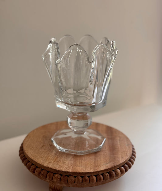 Vintage 1950s Tulip Style Molded Crystal Glass Goblet Vase