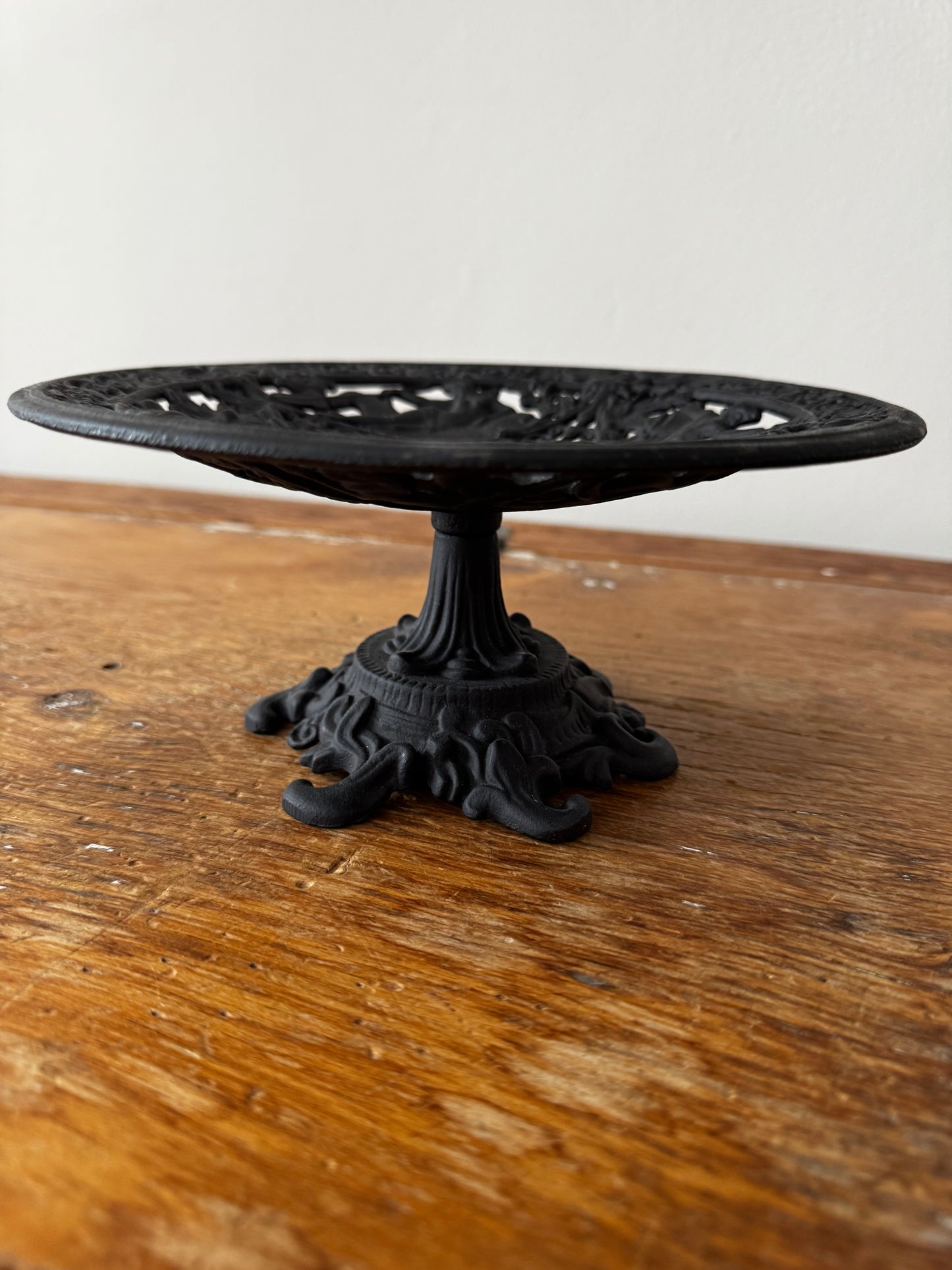 Vintage Black Painted Cast Metal Neoclassical Compote Tazza