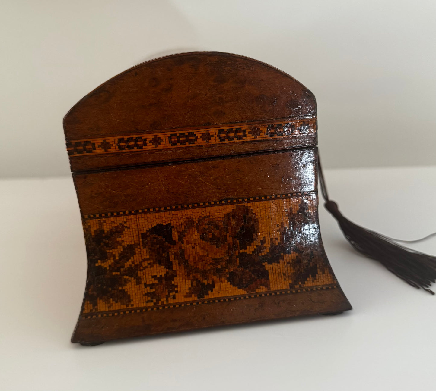 Antique Victorian Late 1800s English Tunbridge Ware Tea Caddy Working Key