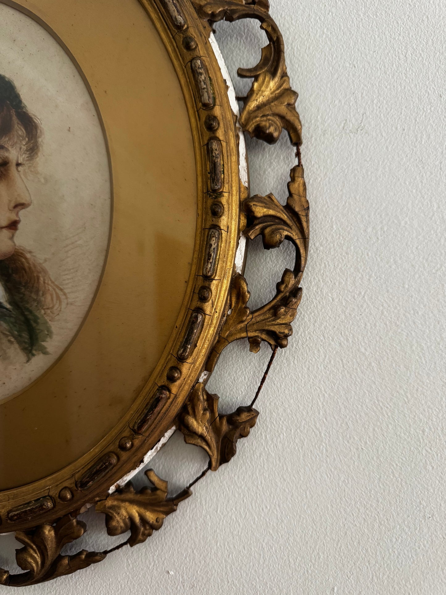 Antique Victorian Watercolor Portrait Painting Of A Woman Framed