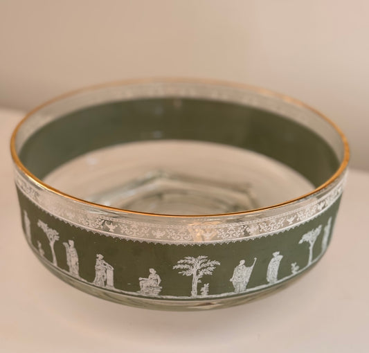 Vintage Wedgwood Jeanette Greek Green White Gold Salad or Centerpiece Bowl