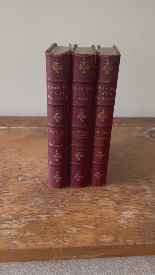 Antique Leather Marbled Set Of Works By Charles DeKock 1903
